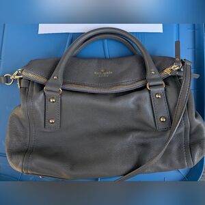 Kate Spade Dark Grey Leather Fold-over Satchel Bag With Cross-body Strap